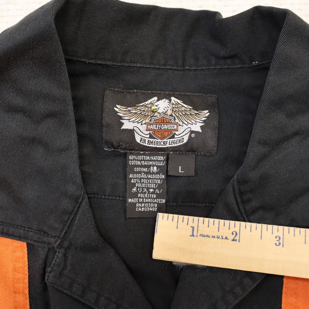 Harley-Davidson Mens Large Button Up Shirt Black Orange Racing Stripe 96465-10VM - Picture 5 of 6